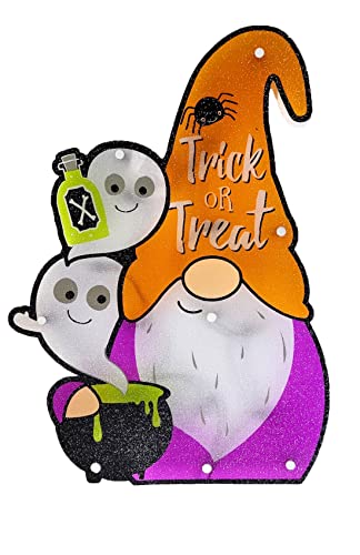 Impact Innovations Gnome with Ghosts Halloween Lighted Window Decoration, 16" x 10.5"