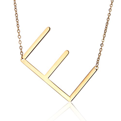 RINHOO Stainless Steel Gold Initial Alphabet 26 Letters Script Name Pendant Chain Necklace from A-Z(E)