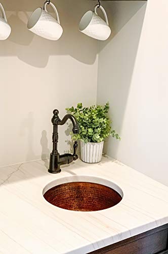 Premier Copper Products Br14Db2 14-Inch Universal Round Hammered Copper Bar Sink With 2-Inch Drain Size, Oil Rubbed Bronze #TOP2