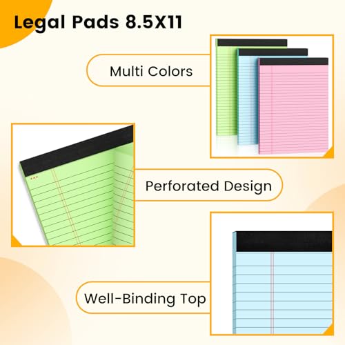 Legal Pads 8.5 x 11 Colored Note Pads, 6 Pack Wide Ruled Notepads 8.5 x 11 Lined Paper, Colored Notebook Paper Writing Pads 30 Sheets per Colored Paper Pads 8.5 x 11 for Home Offic image 1