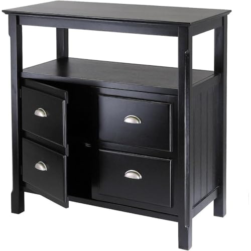 Oakestry Wood Timber Buffet Black Stylish Storage Sideboard Elegant Dining Room Console Compact Kitchen Organizer Modern Space Saving Cabinet with Drawers Doors Shelves for Home Decor