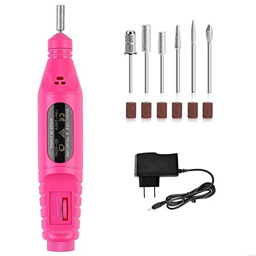 Electric Nail Drill Manicure Filer - Professional Portable Pen Shape Electric Nail Drill Nail Polish Machine set Nail Art Pedicure Tools with 6 Acrylic Gel Remover set Rose Red
