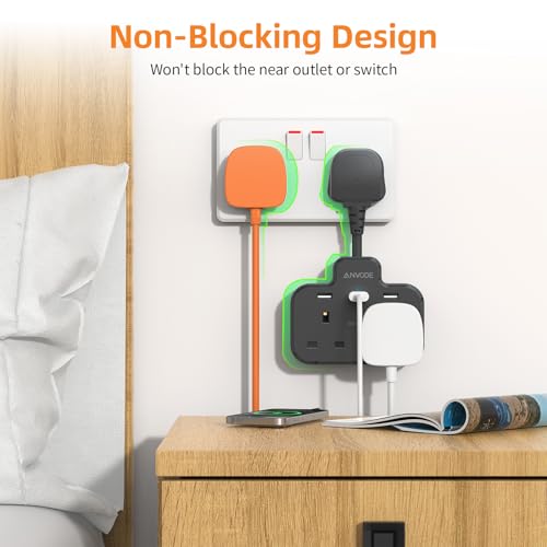 Double Plug Adaptor with USB, 2 Way Wall Adapter with Short Extension Lead, Multi Plug Socket Extender For Home Office (Black) - Image 5