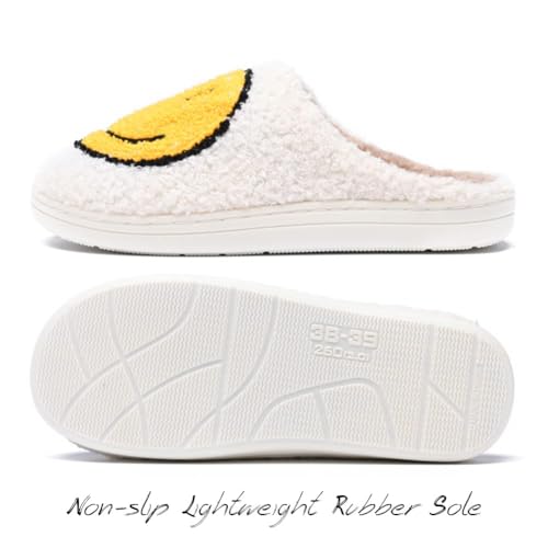 Image of Women's Men's Preppy Happy Face Slippers Comfy Warm Plush Slip-On House Slipper for Winter Indoor Soft Cushion Non-slip Fluffy Slides Slippers