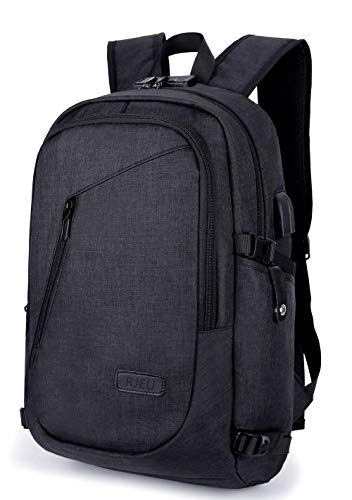 Preisvergleich Produktbild Schulrucksack Jungen Teenager, Rucksack Schule Herren Laptop Rucksack mit USB-Ladeanschluss und Anti-Diebstahl Lock Wasserdicht Daypack 15.6 Zoll Laptoptasche (Schwarz)