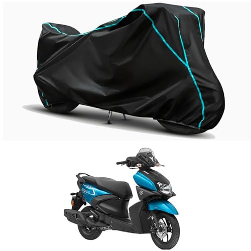 Image of Waterproof Bike Body Cover Compatible for | Yamaha RayZR 125 BS6 | Taffeta Fabric, Sky Piping Design, Bottom Elastic Fit | Dustproof, Sun UV & Rain Protection for All Weather.