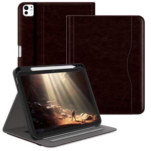 Jarviwiin Case for iPad Pro 11 inch (M5/M4) 2025/2024, Multi-Angle PU Leather Cover for i Pad Pro 11" with Pencil Holder/Hand Strap/Pocket, Auto Wake/Sleep, Dark Brown by Jarviwiin - Used condition - US$9.33