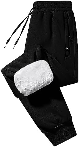 Imuedaen Jogginghose Herren Winter Fleece Gefüttert Warme Trainingshose Fleece Plüsch Gefüttert Jogger Hose Sweatpants Winterhose Traininghose mit Tasche