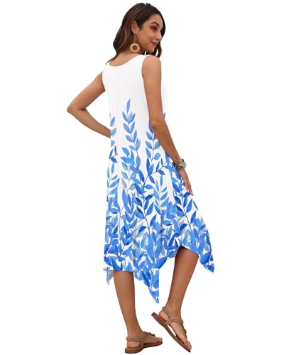 Image of AUSELILY Women's Summer Dresses Casual Sleeveless Midi Tank Beach Dress | Women's Asymmetrical Hem Sundress with Side Pockets, Great for Beach, Vacation & Daily Wear
