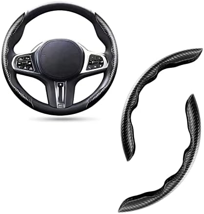Steering Wheel Cover, Carbon Fiber Steering Wheel Cover for Car Safe and Non Slip Car Accessory, Universal Fit for 99% Cars for Men and Women (Black)