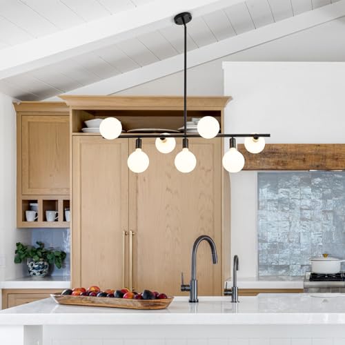 Ledshaoyue Modern Linear Chandelier Pendant Light, 7 Lights Black Industrial Mid Century Hanging Light Fixtures, Height Adjustable Dining Room Light for Kitchen Island Living Room by Ledshaoyue - Image 6