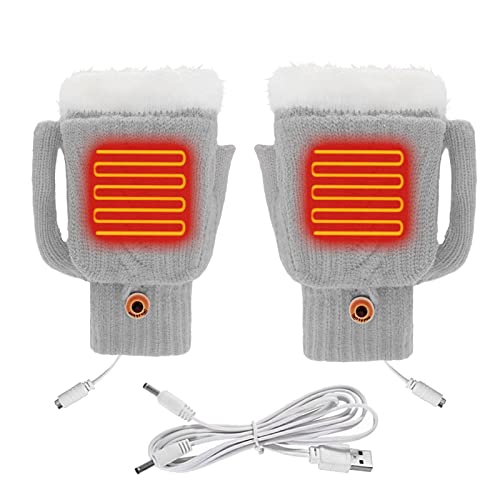 Gants chauffants USB pour homme et femme - Gants chauffants pour l'hiver - Gants tricotés - Gants pour ordinateur portable, Gris, taille unique Cover