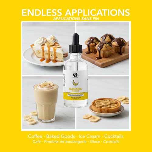 Image of Dolce Flav Natural Banana Extract - 2 oz Water-Soluble Pure Banana Flavoring Drops for Baking, Smoothies & Desserts | Sugar Free, Allergen Free, Kosher | Made in USA