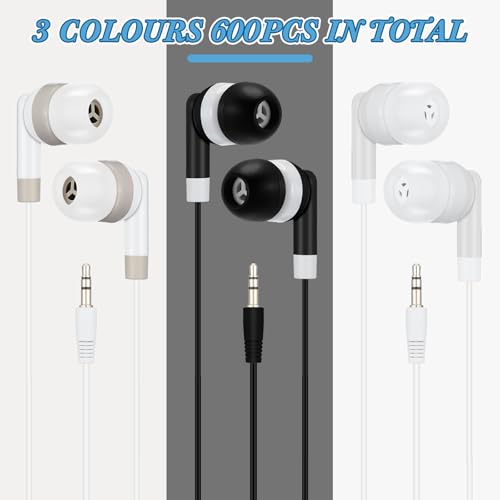 Image of Xuhal 600 Packs Bulk Earbuds Headphones Earphones Kids Colorful Earbuds Classroom Headphones Wired Ear Buds Earphones Bulk for Kids Adults Smartphones Laptop Classroom School Library (Dark Colors)