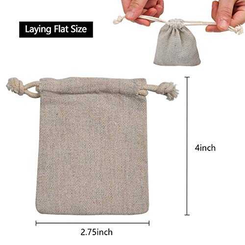 calary 50pcs Double Canvas Drawstring Bag Cotton Pouch Gift Sachet Bags Muslin Reusable Tea Bag 2.75x4 Inch