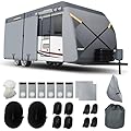 AIBILEY RV Cover 27/28/29/30FT Camper Covers, Heavy Duty 8-Layers Non-Woven Fabric Travel Trailer Cover for Tearproof,Waterproof,Cold and UV Resistant,with Air Vent,Reflective Strip, Windproof Strap