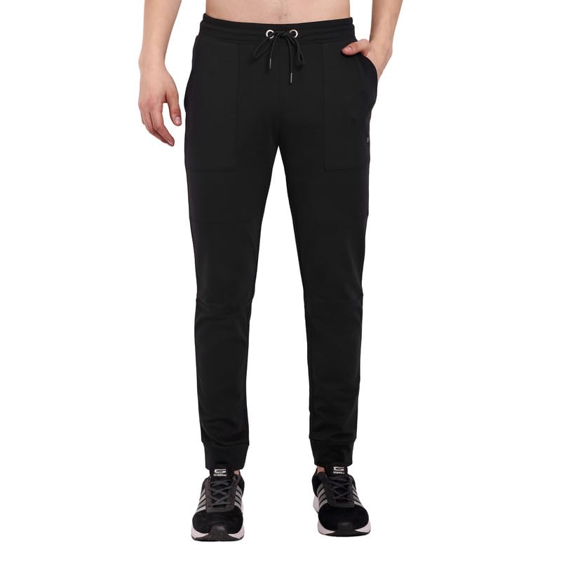 ONE SKY Winter Wear Track Pants for Men, Versatile Joggers, Breathable Cargo Lower, Durable Sports Trackpants, Stretchable Waistline & 2 Pockets, Cotton Blend Loungewear, Easy Care Night Pants Black