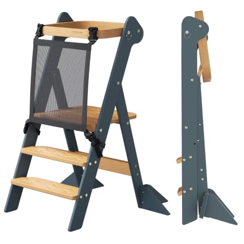 COSYLAND Torre de Aprendizaje Montessori de Madera Plegable Desde 1 Año – Ganadora del Premio iF Design, con Red de Segu