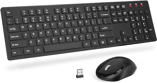 Wireless Keyboard and Mouse Combo, RGB Backlit, Rechargeable & Light Up Letters, Full-Size, Soft Typing, Sleep Mode, 2.4GHz Quiet Keyboard Set for Mac, Windows, Laptop, PC, Trueque (Ink Black) by Trueque - Used condition - US$31.19