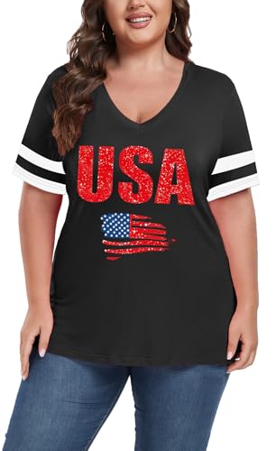 Image of ForHailey Women's Plus Size Short Sleeve Tee Shirt V Neck Basic Ladies Loose Fit T Shirt 1X-5X