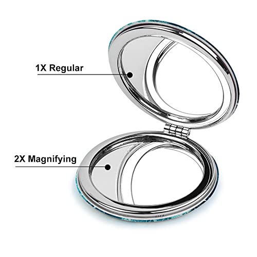 Wirester Round Foldable Pu Leather Compact Pocket Purse Makeup Mirror, Dual Sided Travel Mirror With 2X 1X Magnification - Blue Ocean Wave #TOP2