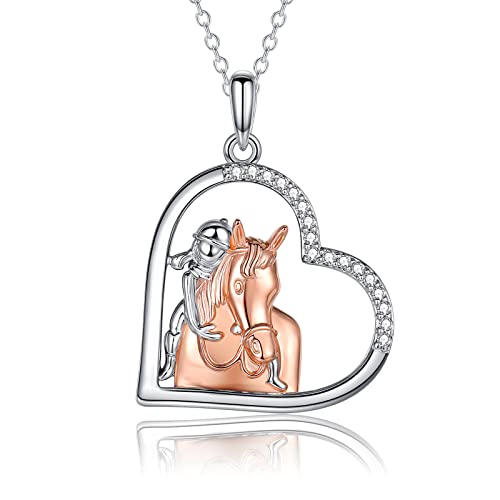 USEEDOVIA Mädchen Pferd Geschenke Kette mit Pferd Anhänger Herz Halskette Damen 925 Ketten Weißgold Rosegold Tochter Silberkette für Pferdeliebhaber mit Geschenkbox
