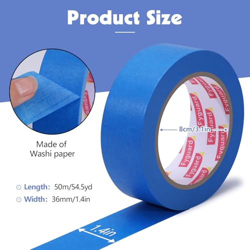 Image of 10Rolls Blue Painters Tape 1.5Inx55Yd Wide Blue Masking Tape for Painting | Sharp Lines Easy to Tear Washi Tape for Wall Painting Automotive Window Trim Crafts Multi-Surface