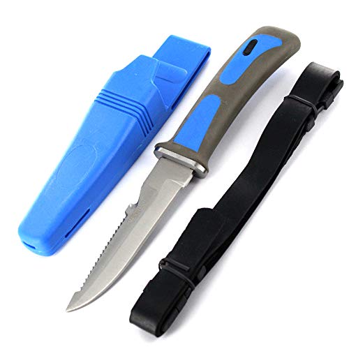 Ace Martial Arts Supply 9\" SCUBA DIVING DROP POINT FIXED BLADE KNIFE WITH Sheath Leg & Arm Strapes (Gut Hook Drop Point Fixed Blade)