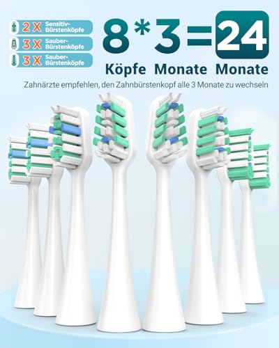 Elektrische Zahnbürste für Erwachsene - Schallzahnbürsten mit 8 Zahnbürstenköpfen (3 Typen) und 2 Minuten Smart Timer… – Ansicht 3