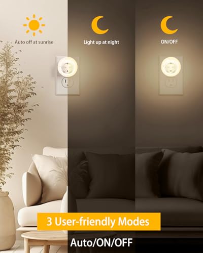 Bowfar Nachtlicht Steckdose mit Dämmerungssensor, Warmweiß LED Nachtlampe Kinder Schützen Steckdose, Steckdosenlampe Helligkeit Einstellbar mit Lichtsensor für Flur, Treppe, Schlafzimmer, Kinderzimmer
