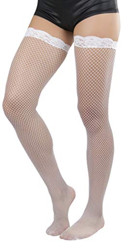 Image of ToBeInStyle Women's Wide Floral Lace Fishnet Thigh Hi Stockings