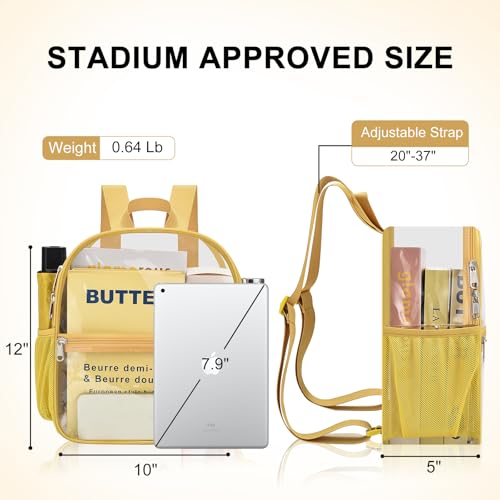 Clear Backpack Stadium Approved 12×12×6 Clear Mini Backpack Small Transparent Backpack for Concert, Beach, Work, Travel & Sporting（Gold）3