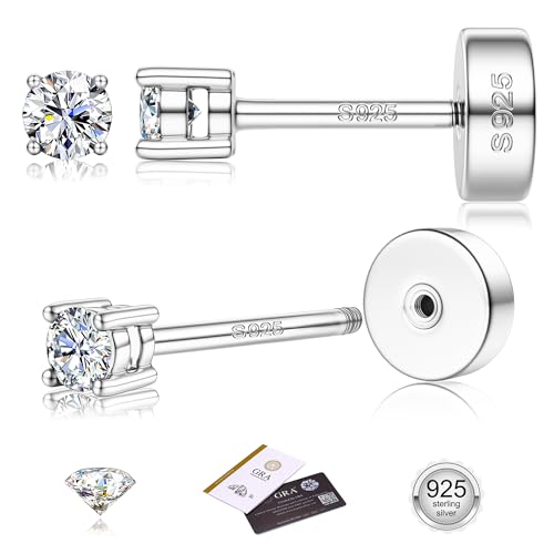 LOLIAS Moissanite Flat Back Earrings for Women Men 925 Sterling Silver Stud