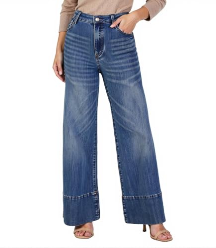 Women's Wide Leg Jeans Baggy High Waisted Straight Leg Non-Stretch Denim Pants with Pockets