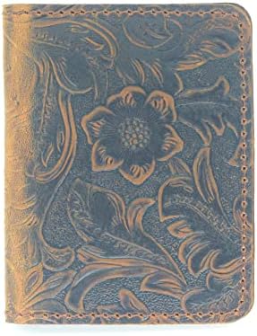 Handmade Distressed Men's Minimalist Leather Wallet Card Holder Wallets for Gifts Brown Flower style1