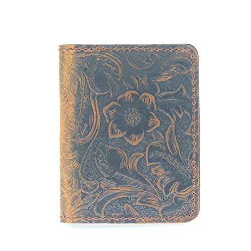 Handmade Distressed Men's Minimalist Leather Wallet Card Holder Wallets for Gifts Brown Flower2