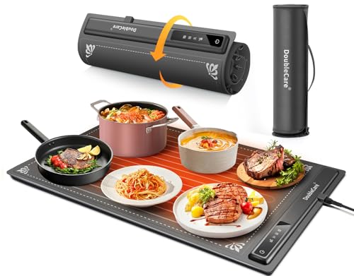 El Mejor Listado de Calentadores de comida . 41 DoubleCare - Alfombrilla de silicona para alimentos, bandeja de calefacción eléctrica enrollable con 5 ajustes de temperatura y temporizador de 4 horas, alfombrilla portátil de...