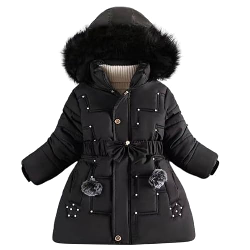 Kid Girls Winter Parka Coat Cute Pearl Fur Collar Dress Coats with Belt Fashion Winter Warm Pockets Snowsuit Jacket