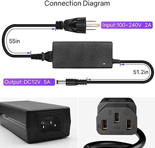 Hitlights 12V 5A Power Supply Adapter, Ul-Listed, 120Vac To 12Vdc Transformer, 12 Volt 5 Amp Wall Charger For Led Strip Light And Low Voltage Devices #TOP1