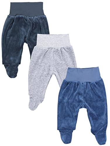 TupTam Baby Jungen Hose mit Fuß 3er Pack Nicki Strampelhose, Farbe: Graphit/Melange Grau/Jeans, Größe: 62 Cover