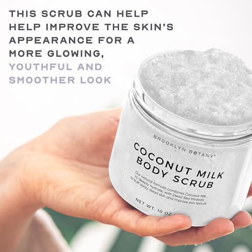 Image of Brooklyn Botany Coconut Milk Body Scrub - Moisturizing and Exfoliating Body, Face, Hand, Foot Scrub - Fights Stretch Marks, Fine Lines, Wrinkles - Great Gifts for Women & Men - 10 oz