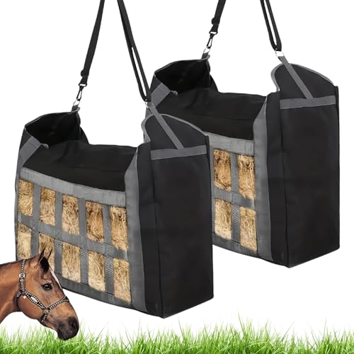 WANDGU 2 piezas de red de heno para caballos: saco de heno para caballos, gran red de heno rectangular, tamaño de malla 10 x 6,8 cm, bolsa de red de heno con cordón para caballo, oveja, vaca, burro
