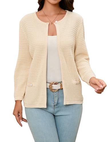 Image of Women's Open Front Cardigan Sweater Thick Crewneck Causal Long Sleeve Knit Lady Coat