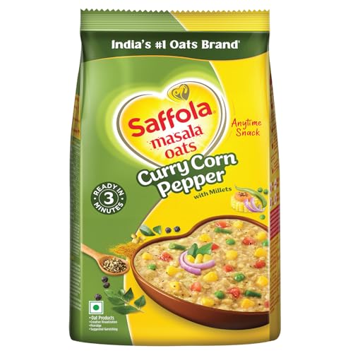 Image of Saffola Masala Oats | 500g | Curry Corn Pepper | Tasty, Anytime Quick Snack | Ready In 3 Mins | Millets Goodness- With Ragi & Jowar | No Maida , No Added Preservatives | Oats Helps Manage Weight