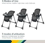 Safety 1st Olea chaise haute 3-en-1 pour nouveau-nés à tout-petits | Mode chaise booster de cuisine, réglable, inclinable, design facile à nettoyer, roues pivotantes – Graphite minéral