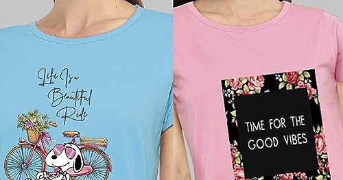 Image of Combo Women's T-Shirts, Cotton Half Sleeves Round-Neck Printed T-Shirt for Girls, & Women Tees (Pack of 2) 960-980-