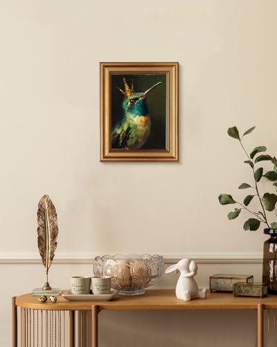 Image of VIYYIEA Vintage Gold Framed Wall Art for Living Room, Hummingbird Canvas Prints Home Decor, Oil Painting Picture, Bedroom Wall Decor Gifts for Friends or Family -【King of Hummingbirds】-(10L x 8W)