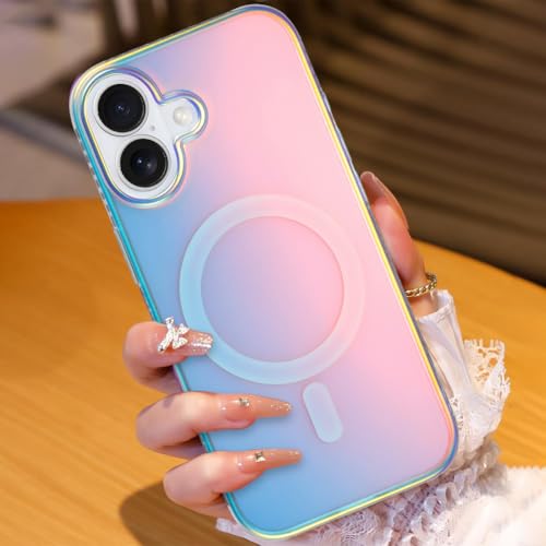 Image of AIGOMARA Magnetic for iPhone 17 Case, [Compatible with Magsafe] [Fluorescent Iridescent Color] Slim Shockproof Translucent Matte Protective iPhone Case for Women Girls 6.3 Inch
