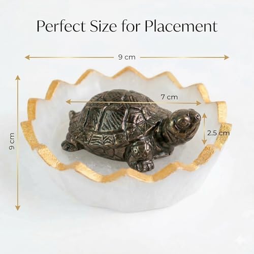 Image of Certified Natural Pyrite Tortoise (Kachhua) with Natural Selenite Charging Bowl - Vastu Feng Shui Wealth, Money Attraction, Positive Energy & Home Decor Crystal Set
