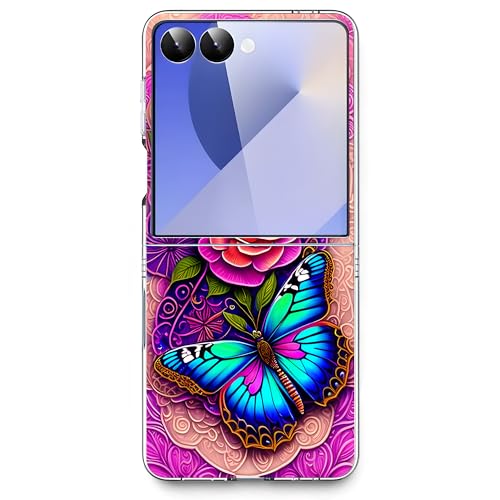 Coque Samsung Galaxy Z Flip 7 bleu rigide motif papillon fleurs